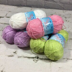 Bebe Tamm Yarn Green Pink Purple White Lot of 6 Skeins New